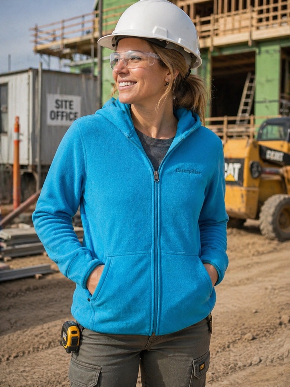 Caterpillar Women’s Turquoise Blue Full Zip Fleece Hoodie Jacket Medium